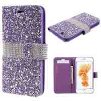 For iPhone 6s 6 Glittery Crystals & Diamonds Leather Protective Case - Purple