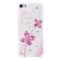 KINGXBAR for iPhone 5c Diamond Plastic Case - Pink Four Leaf Clover