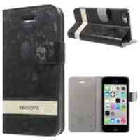 KINGXBAR Fantasy Series Leather Stand Case for iPhone 5c - Black