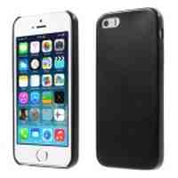 PU Leather Coated PC Back Case for iPhone 5s 5 - Black