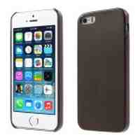 PU Leather Coated PC Back Case for iPhone 5s 5 - Coffee