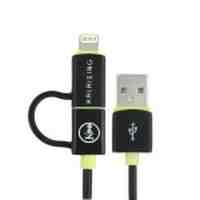 KLX MFI Certified 8pin Lightning + Micro USB Data Sync and Charge Cable for Apple and Android Devices - Black