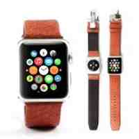 KAKAPI Double Buckle Genuine Leather Watch Band for 38mm Apple Watch - Brown