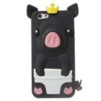 Cute 3D Crown Pig Silicone Case for iPhone 6 - Black