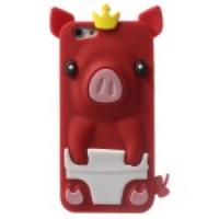 Cute 3D Crown Pig Silicone Case for iPhone 6 - Red