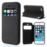 View Window Brushed Leather Folio Case for iPhone 5s 5 - Black