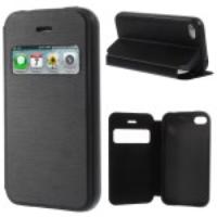 View Window Brushed Leather Folio Case for iPhone 4s 4 - Black