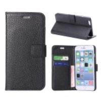 Litchi Leather Wallet Bracket Case for iPhone 6 Plus - Black