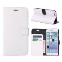 Litchi Leather Wallet Bracket Case for iPhone 6 Plus - White