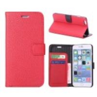 Litchi Leather Wallet Bracket Case for iPhone 6 Plus - Red