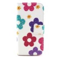 Colorized Flowers Leather Stand Case w/ Card Slots for iPhone 6