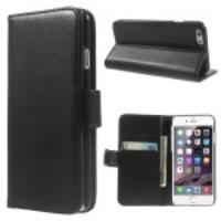 Glossy PU Leather Wallet Bracket Case for iPhone 6 - Black