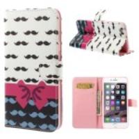 Leather Wallet Case w/ Stand for iPhone 6 Plus - Mustache & Bowknot