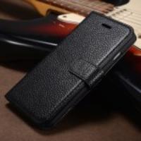 Cowhide Genuine Leather Wallet Stand Case for iPhone 6 - Black