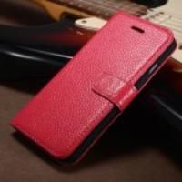 Cowhide Genuine Leather Wallet Stand Case for iPhone 6 - Red