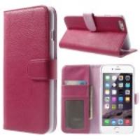 Litchi Grain Wallet Leather Stand Case for iPhone 6 Plus - Rose