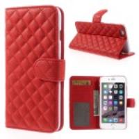 Rhombus Pattern Leather Wallet Stand Case for iPhone 6 Plus - Red