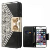 Bowknot Lace Wallet Leather Stand Case for iPhone 6 Plus - Black