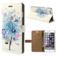 For iPhone 6 Plus Leather Flip Wallet Case - Blue Flower Tree