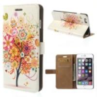 For iPhone 6 Plus Leather Wallet Stand Case - Colorful Flower Tree