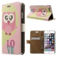 Pink Owl Leather Card Holder Case w/ Stand for iPhone 6