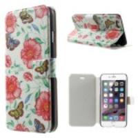 Butterfly & Flowers Magnetic Leather Case w/ Stand for iPhone 6