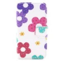 Colorful Leather Wallet Case with Stand for iPhone 4/4S - Flowers