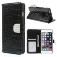 Crocodile Rhinestone Flap Leather Wallet Case for iPhone 6 Plus - Black