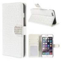 Crocodile Rhinestone Flap Leather Wallet Case for iPhone 6 Plus - White