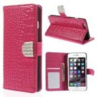 Crocodile Rhinestone Flap Leather Wallet Case for iPhone 6 Plus - Rose