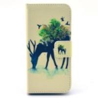 Deer & Tree Leather Wallet Case for iPhone 5c w/ Stand