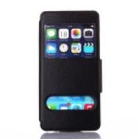 Dual View Window TPU Leather Case for iPhone 6 Plus - Black