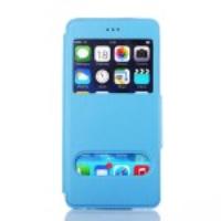 Folio Leather Stand Case Double View Window for iPhone 6 - Blue