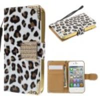 Glossy Leopard Wallet Leather Case for iPhone 4s 4 - White