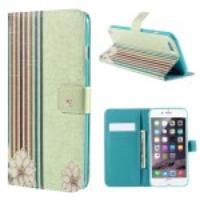 Stripes Flowers PU Leather Stand Case for iPhone 6 Plus