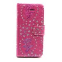 Diamond & Flower Folio Leather Phone Case for iPhone 5 5s - Rose