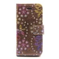 Diamond & Flower Pattern Leather Phone Case for iPhone 5 5s - Gold