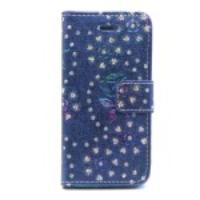 Diamond & Flower Pattern Leather Protective Case for iPhone 5 5s - Blue