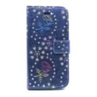 Diamond & Flower Pattern Leather Phone Case for iPhone 6 - Blue