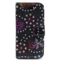 Colored Flowers Glitter Powder Leather Case Wallet for iPhone 5c - Black