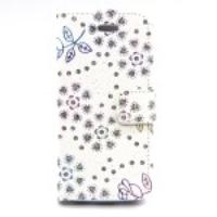 Colored Flowers Glitter Powder Stand Leather Case for iPhone 5c - White