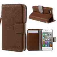 HOLILA Lychee Texture Card Holder Case for iPhone 4 4s - Brown