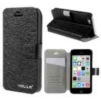 HOLILA Silk Texture Leather Stand Case for iPhone 5c - Black