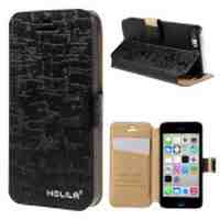 HOLILA Textured Card Holder Stand Leather Case for iPhone 5c - Black