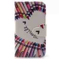 Wallet Stand Leather Case Cover for iPhone 4s 4 - Crayons Heart