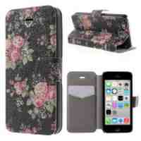 Elegant Flower PU Leather Stand Cover Case for iPhone 5c