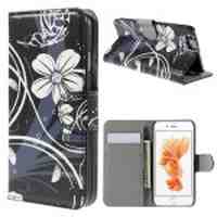 Wallet Leather Stand Case for iPhone 6s - White Flowers