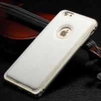 Metal Edges Leather Back Protective Case for iPhone 6 - White