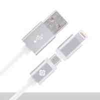 MFI Certified TOTU Glory Series 8pin Lightning + Micro USB Data Sync and Charging Cable for Apple and Android Devices - Silver