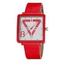 SKONE Women Quartz Wrist Watch PU Leather Band - Red